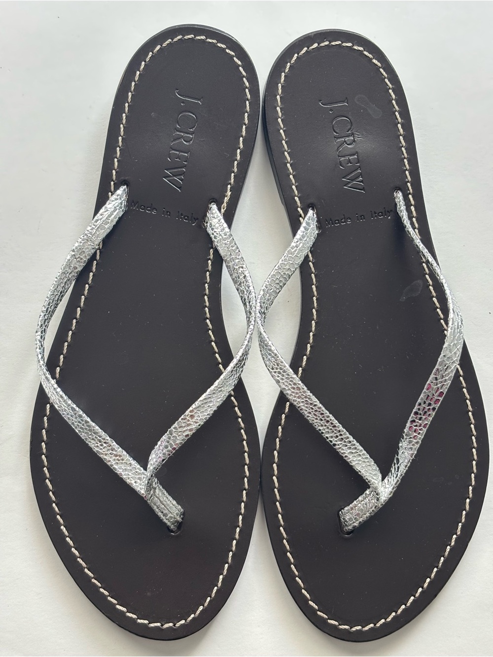 J. Crew Silver Metallic Leather Sandals Made in Italy size 6